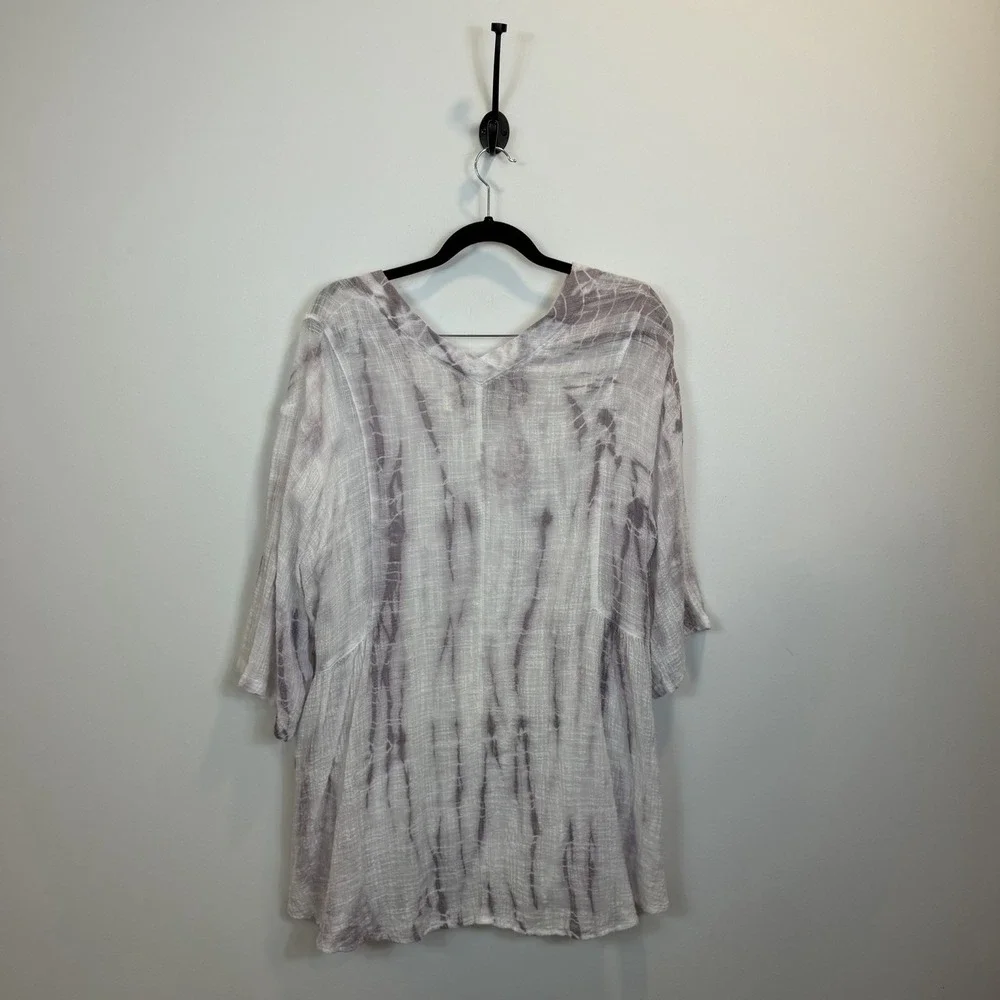 M. Rena Large Tie Dye Tunic Top Gauzy Lightweight Cotton Blend V-Neck - Picture 7 of 9